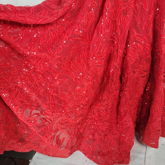 NEW MAC DUGGAL EMBELLISHED PUFF SLEEVE PLUNGED NECK TRUMPET LACE RED 12421 - Picture 7 of 9